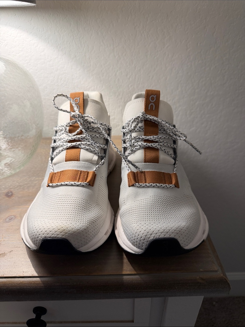 On Running Women’s White Sneakers with Tan Accents